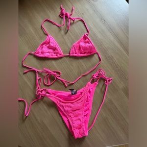 Triangl Pink Ribbed Triangle Style Bikini